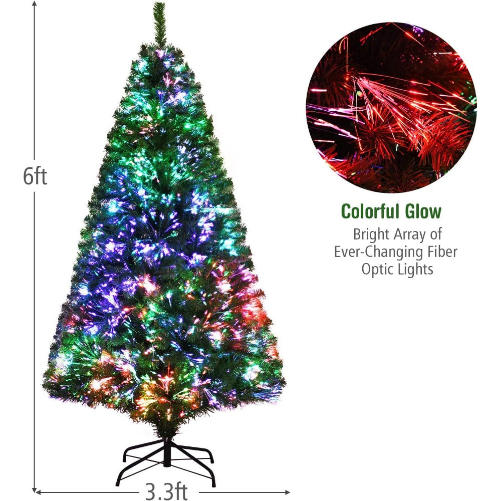 Pre-lit Artificial Christmas Tree, Premium Fiber Optic Christmas Tree, Holiday Spruce Xmas Tree with Solid Metal Stand