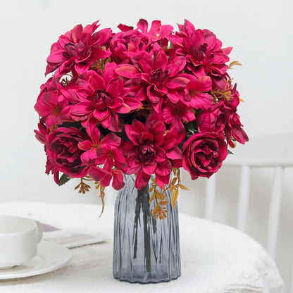 Peony & Dahlia Silk Artificial Flower Bouquet | High Quality Home Wedding Decor | Bride Bouquet Party DIY Gift