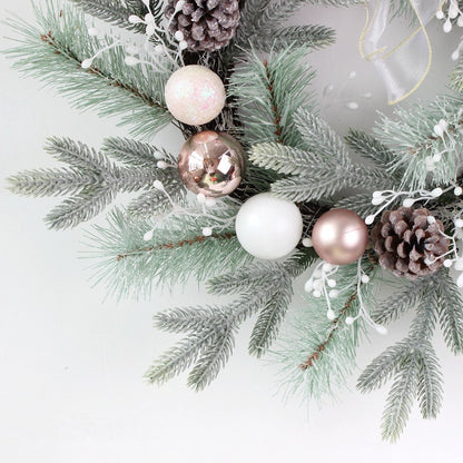 Christmas decorations set pink PE pine needle electroplated ball plastic pine cone vine ring Christmas wreath rattan