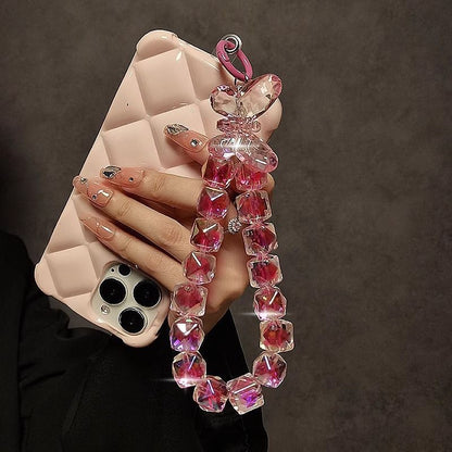 Crystal Shining Bow Phone Chain | Multi-functional Wrist Lanyard, Keychain & Universal Bag Pendant