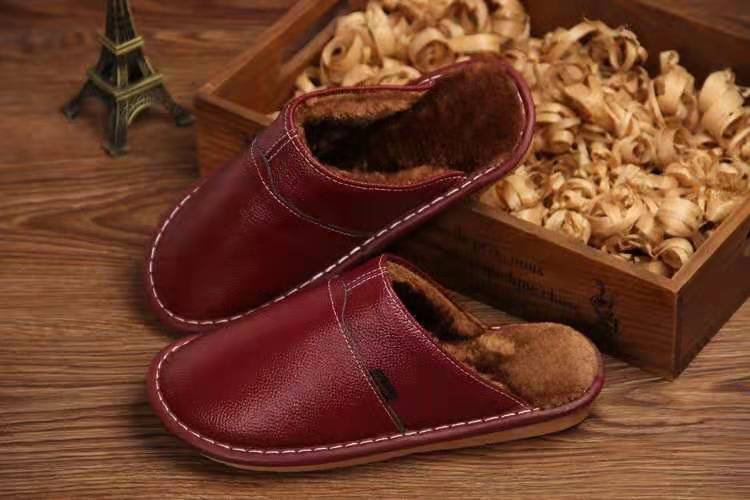 Home Slippers for Women Plush Warm Woman/Men Sewing Genuine Leather Unisex Waterproof House Slippers Big Size 35-44