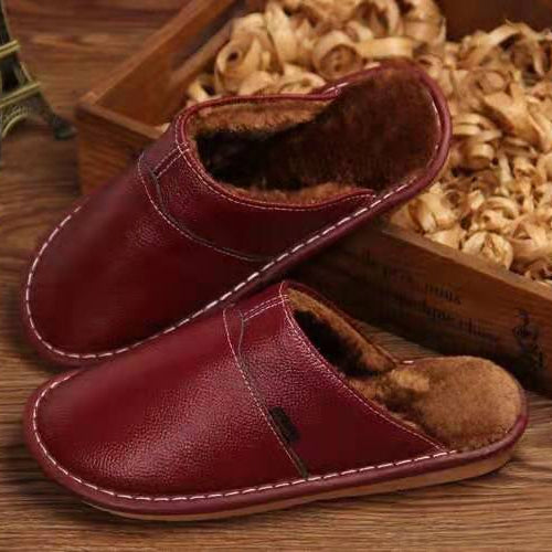 Unisex Plush Warm Genuine Leather Home Slippers | Waterproof Big Size 35-44