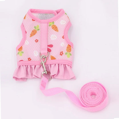 Cute Adjustable Rabbit Harness With Leash | Breathable Mesh Vest Skirt | Small Pet Harness Set | For Rabbits, Guinea Pigs