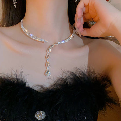 Shiny Rhinestone Collar Choker Necklace For Party Wedding Water Drop Crystal Necklace Women's Fashion Exquisite Neck Jewelry