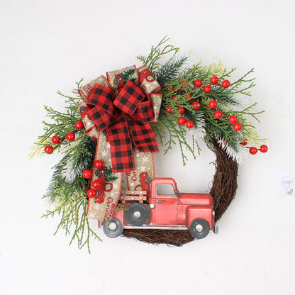 Christmas truck wreath bow pine needles PE pine needles Christmas decorations festive atmosphere creative exquisite door hanging