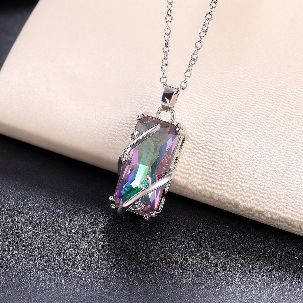 Multicolor Rectangular Gemstone Ring/Necklace Set Fashionable Novel Design Anniversary Party Women Jewelry Set