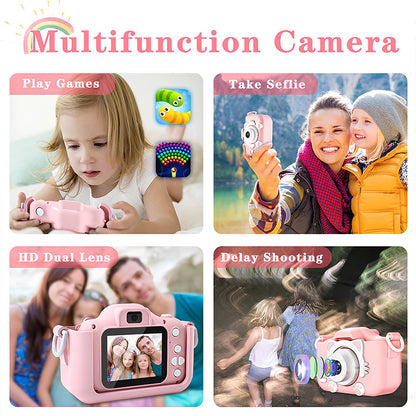 Kids Mini Digital Camera Toys Cartoon Soft Silicone Cover 32GB SD Card For Boy Girl Christmas Gift