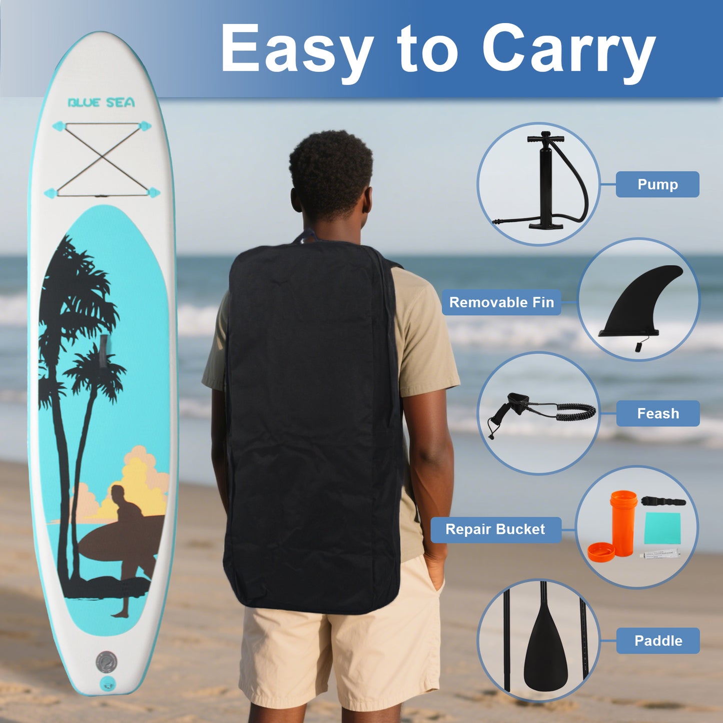 PORTABLE INFLATABLE STAND UP PADDLE BOARD | 10'6"×32"×6" DIMENSIONS | PREMIUM PVC MATERIAL | FULL KIT FOR ADULTS/YOUTH