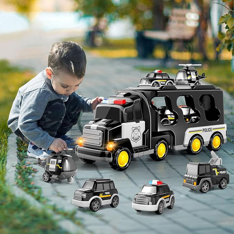 TEMI Police Car Toys, Suitable For Children Aged 3 - 6. 5-in-1 Transport Truck Toy Police Car Toys