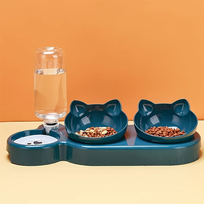 Anti Slip Tilted Cat Bowl With Automatic Water Dispenser | Non Electric Plastic Pet Feeding Accessories