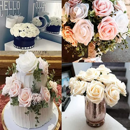 Rose Artificial Foam Fake Flowers | 15/25/100pcs Bulk Pack | Wedding Bouquets Centerpieces Mothers Day Valentines Gifts Party Decor