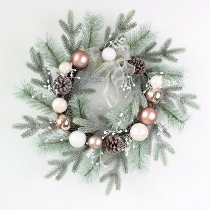 Christmas decorations set pink PE pine needle electroplated ball plastic pine cone vine ring Christmas wreath rattan