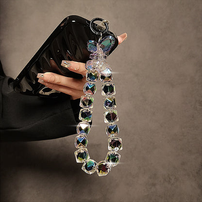Crystal Shining Bow Phone Chain | Multi-functional Wrist Lanyard, Keychain & Universal Bag Pendant