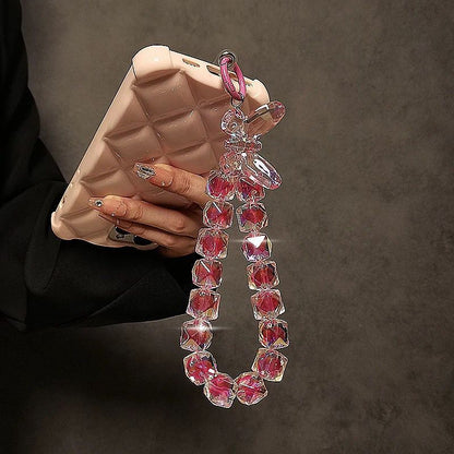 Crystal Shining Bow Phone Chain | Multi-functional Wrist Lanyard, Keychain & Universal Bag Pendant