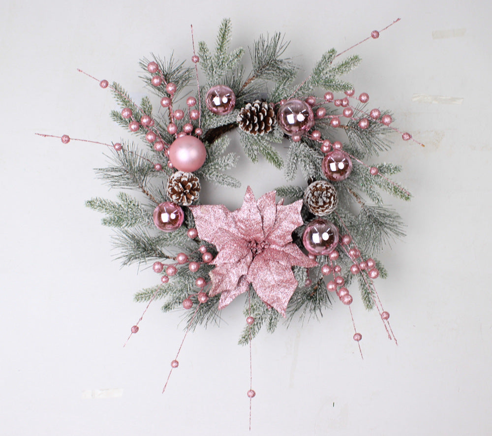 Christmas Barbie pink Christmas flower electroplating ball snow frost flocking PE pine needle vine ring wreath rattan