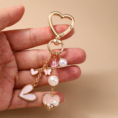 Pretty Pink Love Heart Pearl Key Chain | Women & Girls’ Handbag Decor & DIY Jewelry Gift