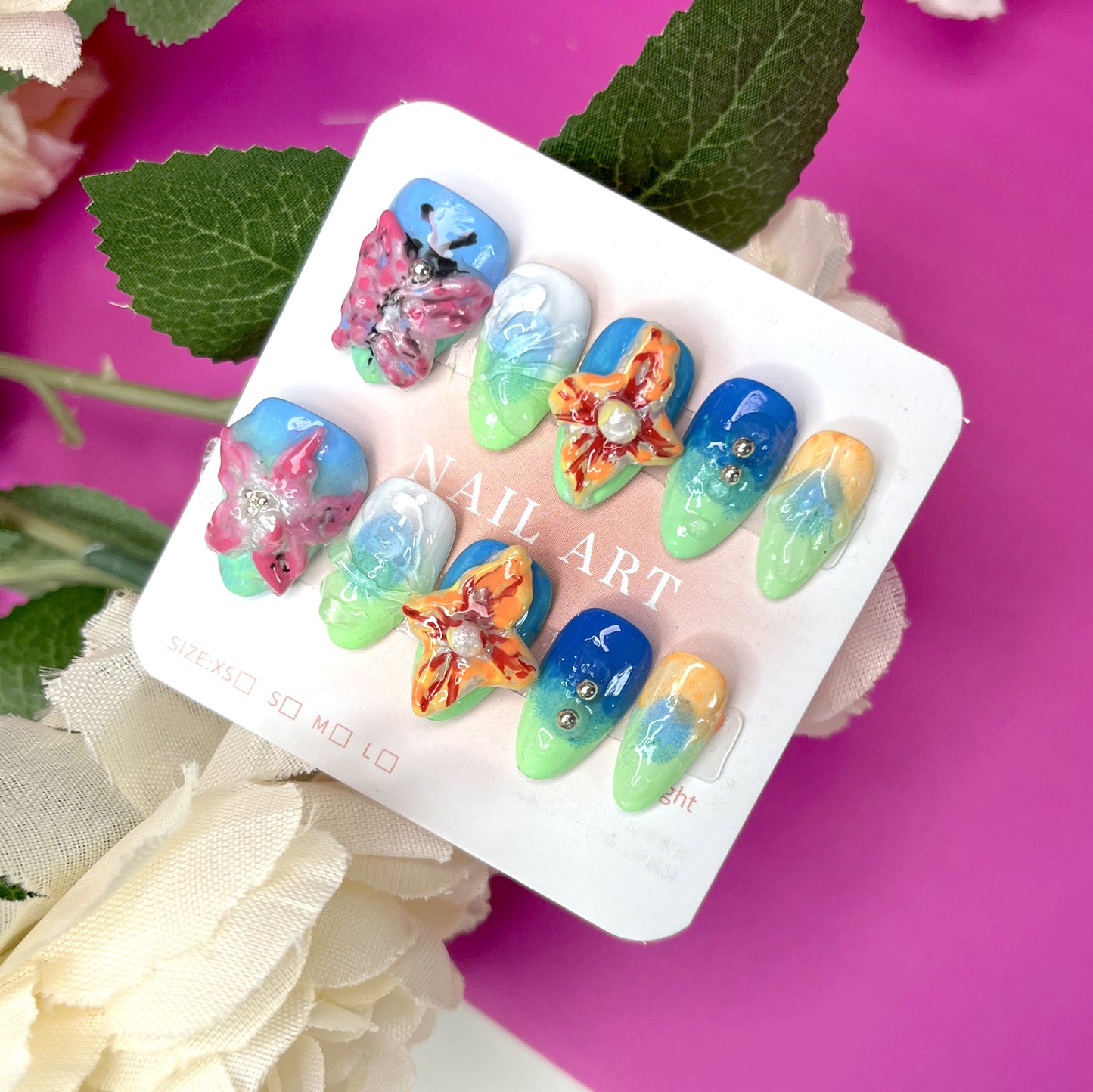 3D Flower and Butterfly Nail Art Stickers, Fresh Gradient Art