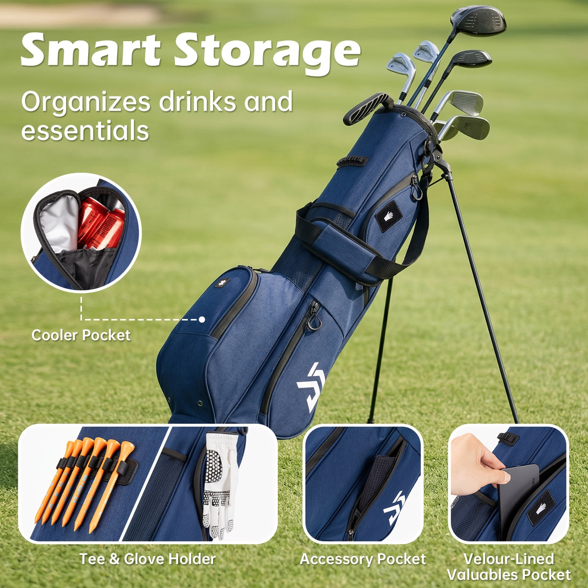 Lightweight Golf Stand Bag – 3-Way Divider with Cooler Pocket – Holds 6–8 Clubs – Unisex – Portable Bag for Driving Ranges and Par-3 Courses