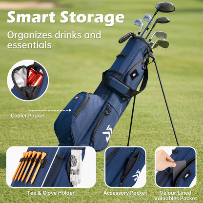Lightweight Golf Stand Bag – 3-Way Divider with Cooler Pocket – Holds 6–8 Clubs – Unisex – Portable Bag for Driving Ranges and Par-3 Courses