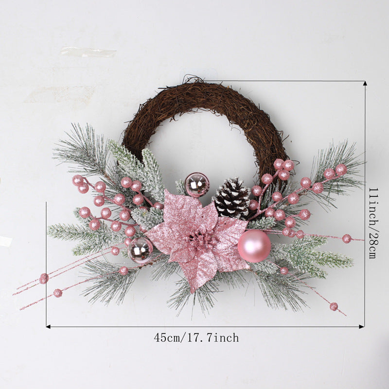 Christmas Barbie pink Christmas flower electroplating ball snow frost flocking PE pine needle vine ring wreath rattan