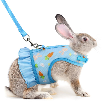 Cute Adjustable Rabbit Harness With Leash | Breathable Mesh Vest Skirt | Small Pet Harness Set | For Rabbits, Guinea Pigs