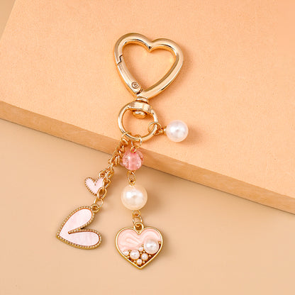 Pretty Pink Love Heart Pearl Key Chain | Women & Girls’ Handbag Decor & DIY Jewelry Gift