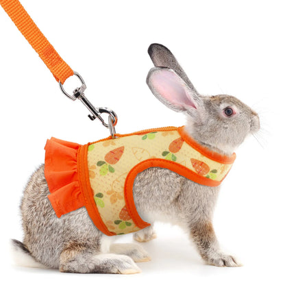 Cute Adjustable Rabbit Harness With Leash | Breathable Mesh Vest Skirt | Small Pet Harness Set | For Rabbits, Guinea Pigs
