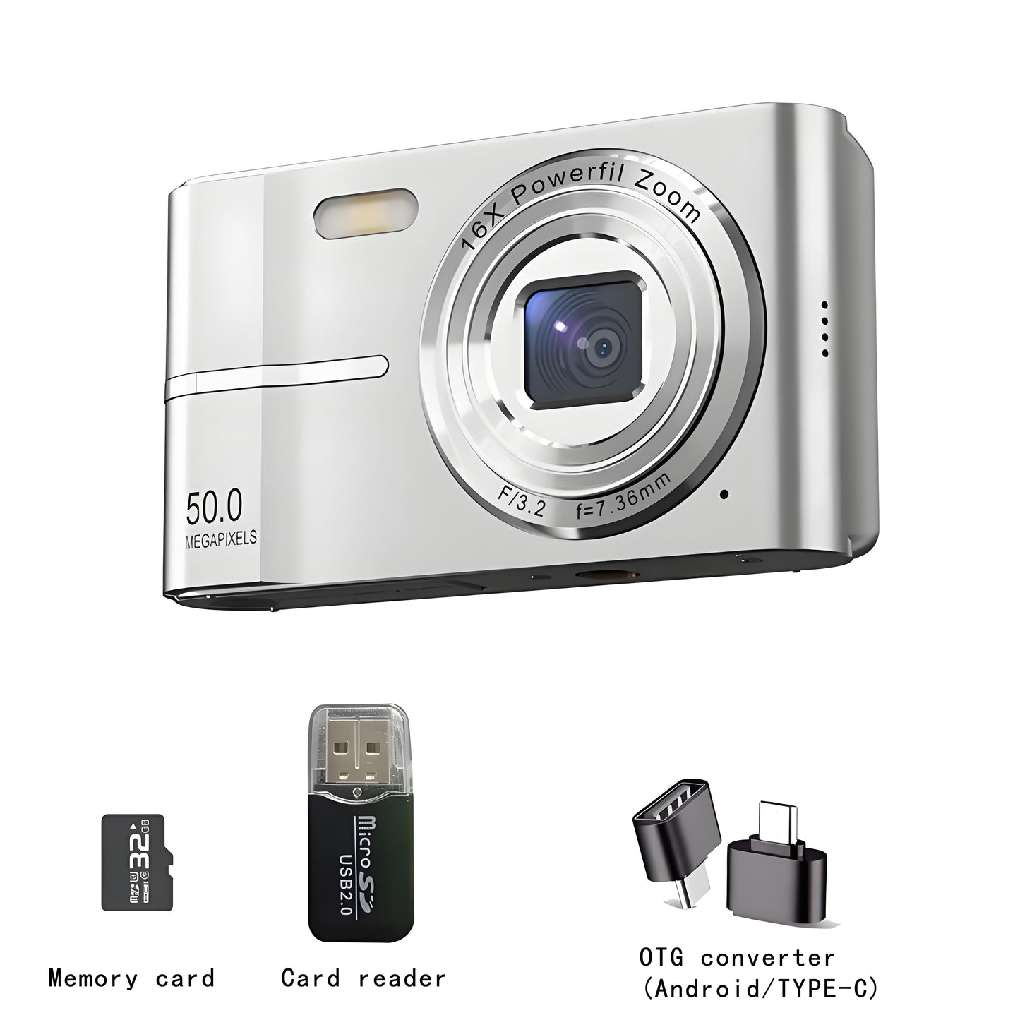 4K Digital Camera, 50MP, 16X, Student Camera, Outdoor Use
