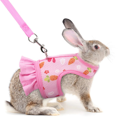 Cute Adjustable Rabbit Harness With Leash | Breathable Mesh Vest Skirt | Small Pet Harness Set | For Rabbits, Guinea Pigs