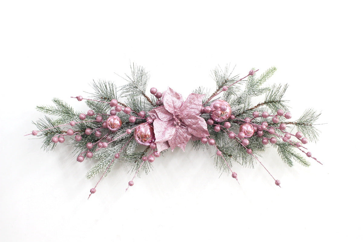 Christmas Barbie pink Christmas flower electroplating ball snow frost flocking PE pine needle vine ring wreath rattan