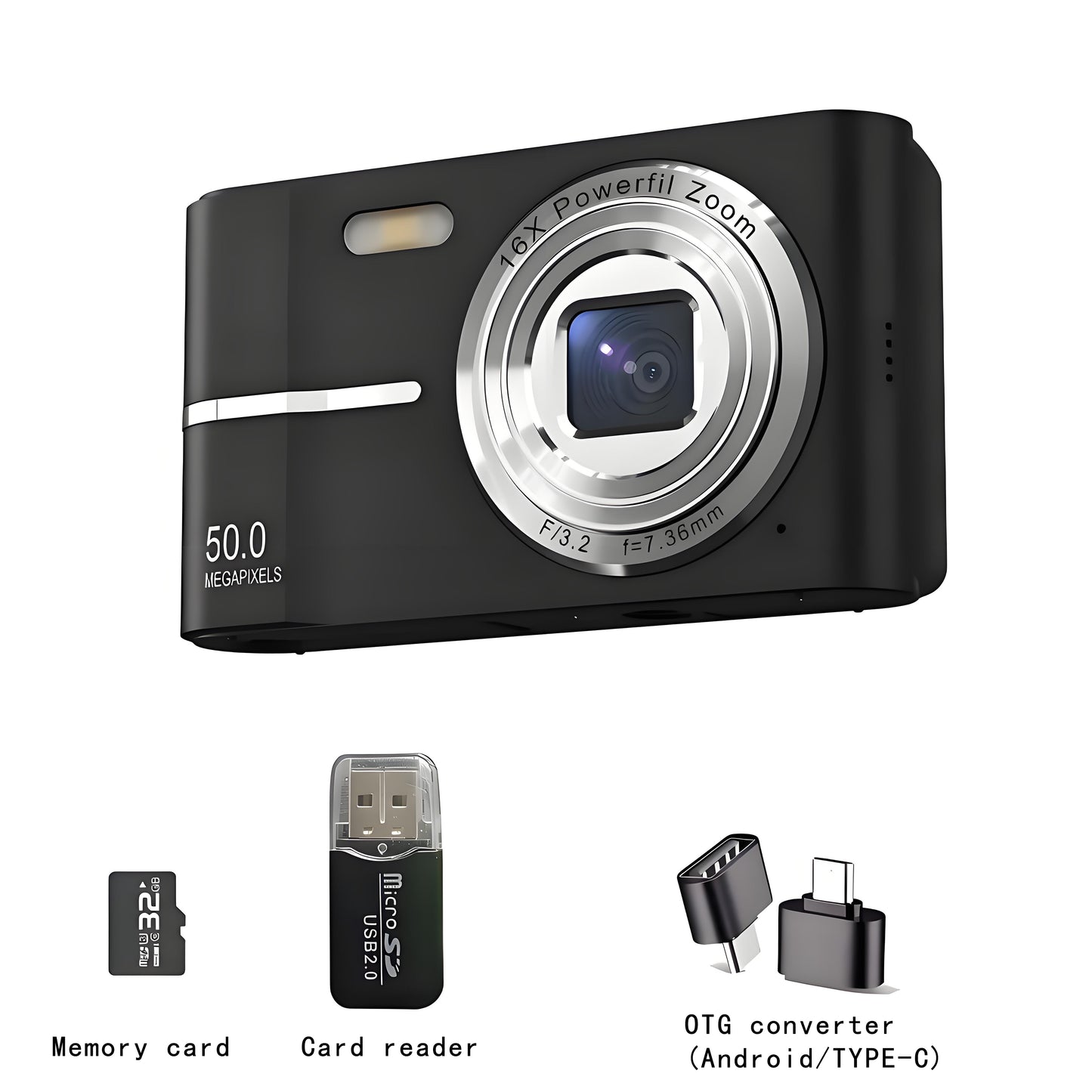 4K Digital Camera, 50MP, 16X, Student Camera, Outdoor Use