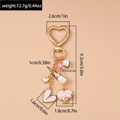 Pretty Pink Love Heart Pearl Key Chain | Women & Girls’ Handbag Decor & DIY Jewelry Gift