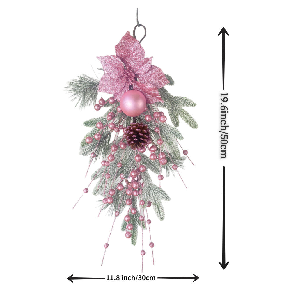 Christmas Barbie pink Christmas flower electroplating ball snow frost flocking PE pine needle vine ring wreath rattan