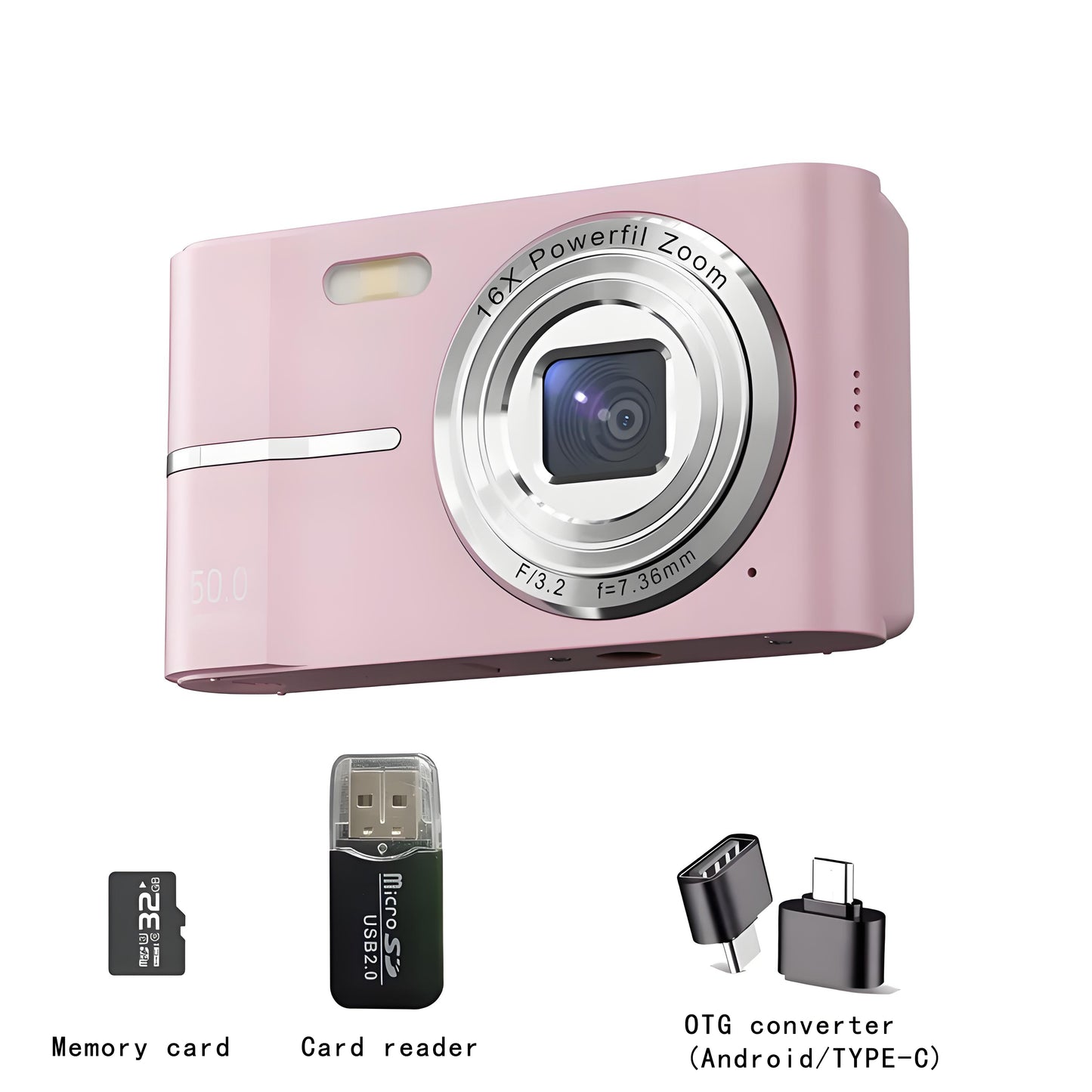 4K Digital Camera, 50MP, 16X, Student Camera, Outdoor Use