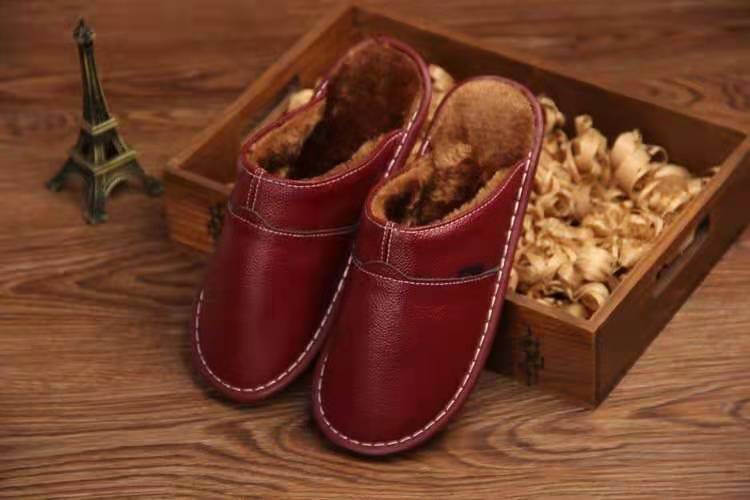 Home Slippers for Women Plush Warm Woman/Men Sewing Genuine Leather Unisex Waterproof House Slippers Big Size 35-44