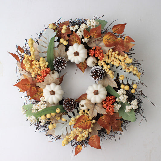 Harvest Festival Farmhouse Decoration Thanksgiving Maple Leaf White Pumpkin Set Wreath Ornaments Pendant