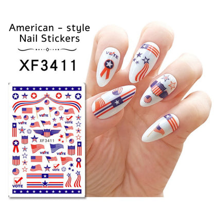 8 Sheets/lot Celebrate Independence Day USA America UK Flags Adhesive Nail Art Stickers Decals Manicure Ornaments Set