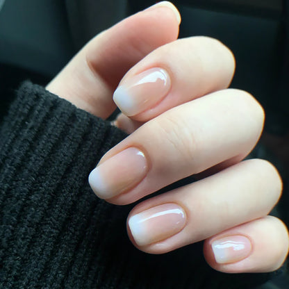 24Pcs Simple White Edge Press-On Nails | Reusable Short Square Full Cover Fake Nails with Glue