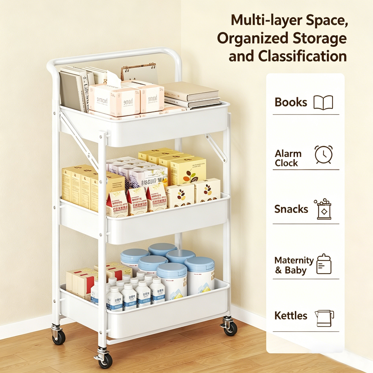 Small trolley storage rack | portable snack rack | foldable multi-layer floor storage rack