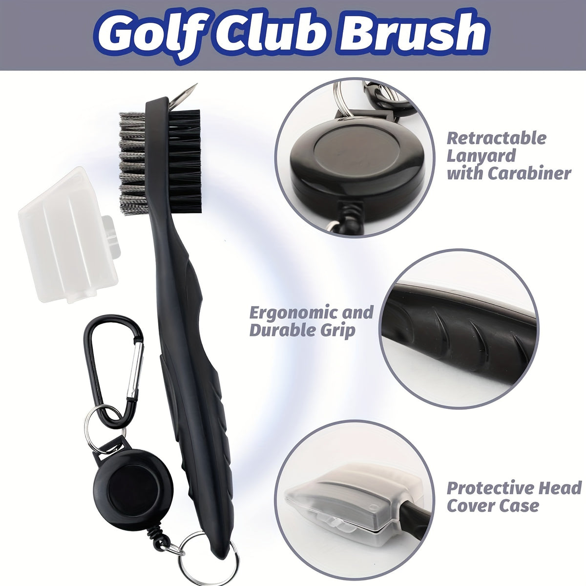 7-piece men's golf accessory set, new golf cleaning kit:  Towel, Pouch, Brush, Level, Score Counter, Tee Tool