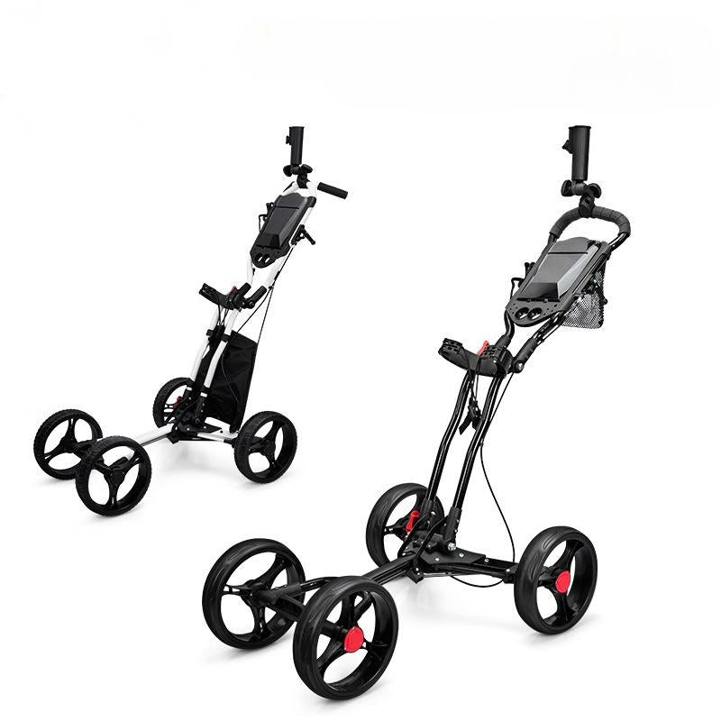 PGM Aluminium Alloy Trolley with Umbrella Holder Bottle Cage Fixing Rope Manual Brake Foldable Golf Bag Cart Four Wheels QC005