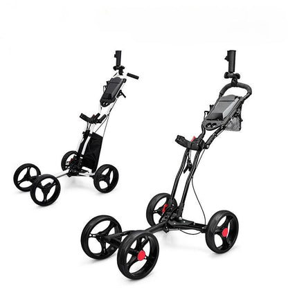 PGM Aluminium Alloy Golf Bag Cart | With Umbrella Holder & Bottle Cage | Foldable Four Wheels QC005