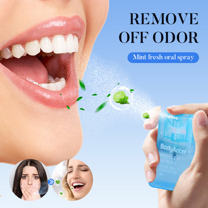 Bad breath eliminating oral spray, oral care, fresh breath, portable use, worry-free in social situations, essential for daily use, refreshing at any time, taking effect quickly, mint flavor.