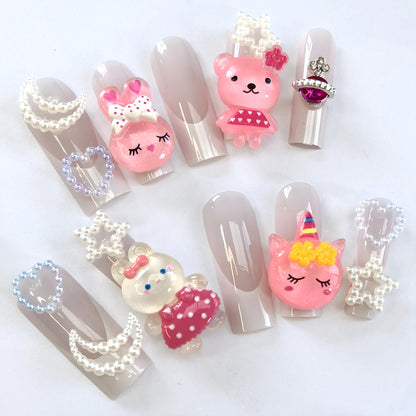 24 nail tips Artistic nail stickers: Spring elves meet pink and green, full of romance