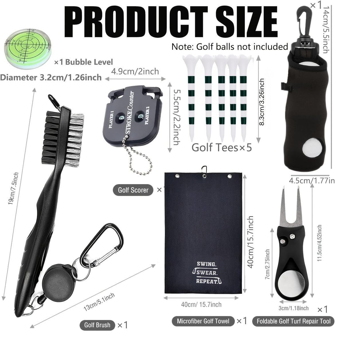 11‑Piece Golf Accessory Set, Including A Golf Bag, Clip‑On Tee Holder, Golf Towel, Cleaning Brush, Ball Marker, Divot Repair Tool, And Score Counter.
