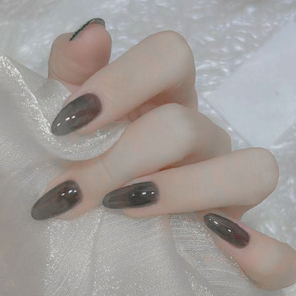 24Pcs/Set Nude Long French Almond Coffin Fake Nails | Pink Grey Brown Fall Winter Press-On Faux Ongles