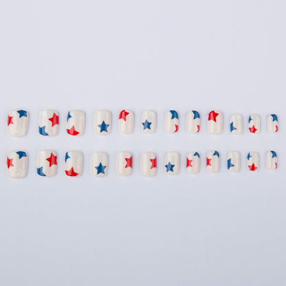 24Pcs Independence Day Glossy Square Press-On Nails | American Flag False Nail Tips