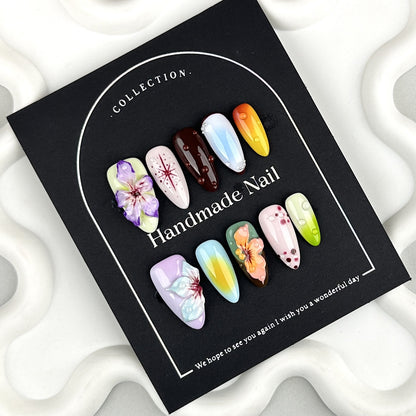 Original 3D Wearable Nails | European-American Almond-Shaped Nail Tips | Pure Hand-Carved Nail Art