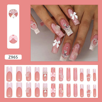 24-Piece French-Style Butterfly Icing Crystal Flower Wearable Nails | Gentle Whitening Sweet Versatile Euro-American Detachable Nail Slices