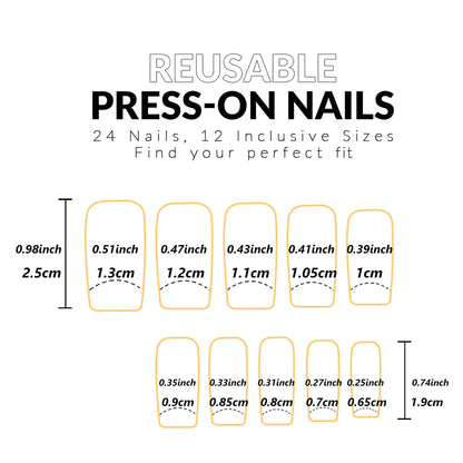 24pcs Medium Square French Nail Art Wear-On Press-On Nails